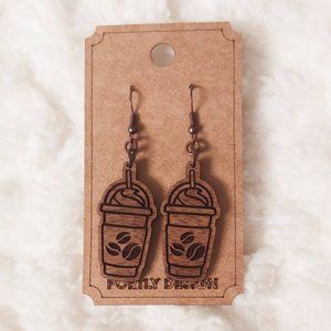 5/$25 Iced Coffee Frappuccino Earrings Dangle Wooden w/Coffee Beans
